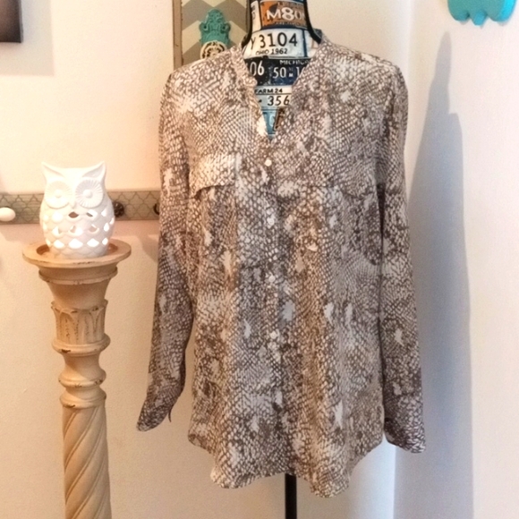 JONES NEW YORK Women's Snake Skin Print Muted Brown / White Flowing Blouse XL - Picture 1 of 8